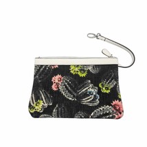 Jessica Simpson Rio Cactus Canvas Wallet Key Holder Clutch Black Green Pink - $12.54