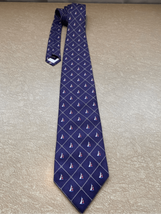 BROOKS BROTHERS Sailboat Silk Pointed Neck Tie-Blue Geometric 3.5”W EUC - $6.14