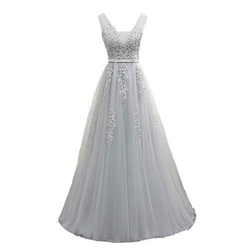 Kivary Custom Made Women V Neck Tulle Formal Prom Evening Dress Bridesmaid Silve