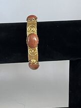 Vintage Gold Tone Mesh Buckle Bracelet with Sparkling Brown Glass Caboch... - $34.16