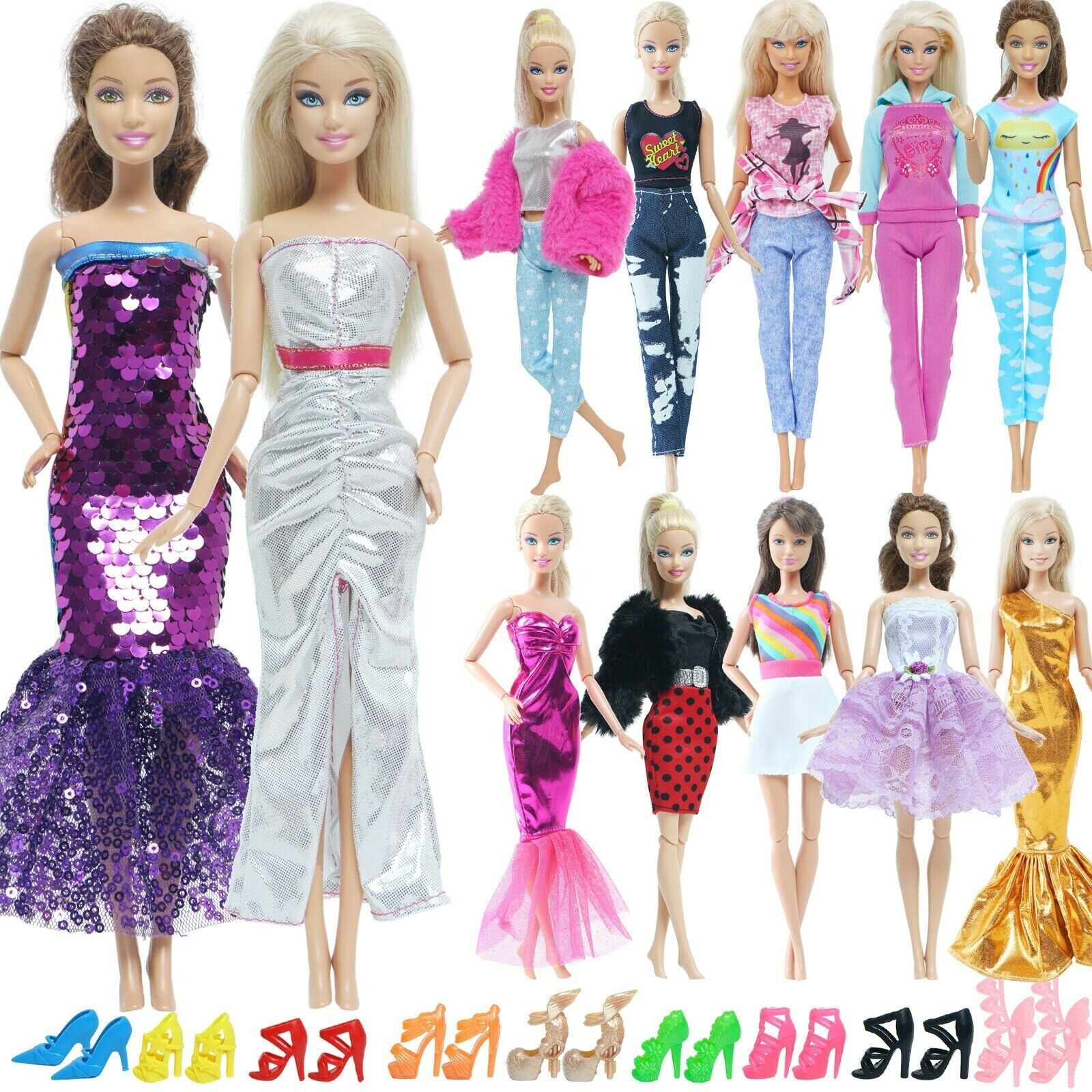 Doll Fashion Handmade Shiny Dress Doll Outfits Shoes Clothes Set For Barbie Doll