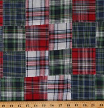 Cotton Stitched Patchwork Madras Plaid Red Blue Green Fabric BTY D270.09 - £7.95 GBP