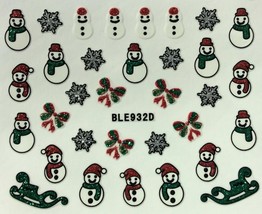 Nail Art 3D Glitter Decal Stickers Christmas Snowman Snowflakes Bows BLE932D - £2.62 GBP