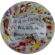 End Of Day Art Glass Paperweight Wedding Souvenir Married Wilgus Dated 1... - £60.29 GBP