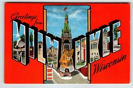 Greetings From Wisconsin Large Big Letter Postcard Tiger Unposted Kropp Vintage - £6.35 GBP