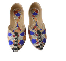 Women Shoes Jutti Indian Leather Flip-Flops Punjabi Mojaries Pointy Flat... - £35.95 GBP