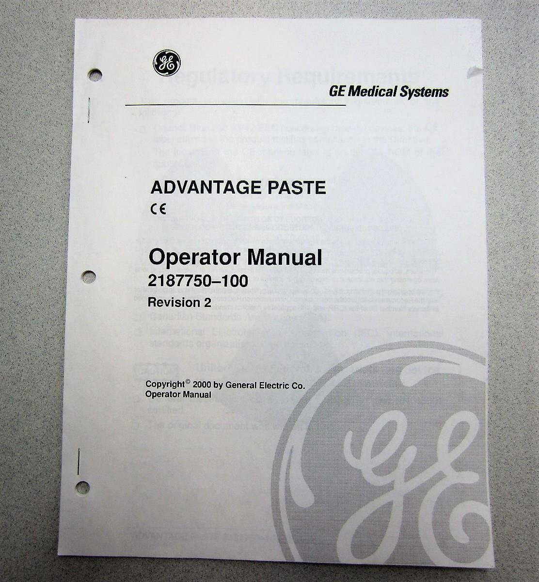 GE Medical Advantage Paste 2187750-100 Operator Manual - $19.38
