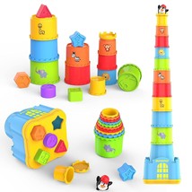 Baby Stacking Cups, Stacking Toys For Toddlers 1-3 Infant Stackable Block 19Pcs  - £31.16 GBP