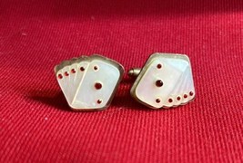 Vtg Oxford Mother of Pearl Cards Red Rhinestone Cuff Links J182 - £14.14 GBP