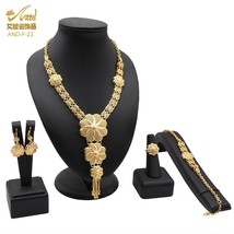 African Fine Jewelry Sets Gold Color Necklaces &amp; Earrings Set Indian Bracelet Ri - £42.55 GBP