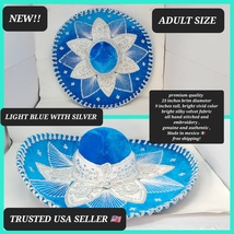 adults light blue color with silver  mexican charro sombrero MARIACHI HAT  - £78.63 GBP