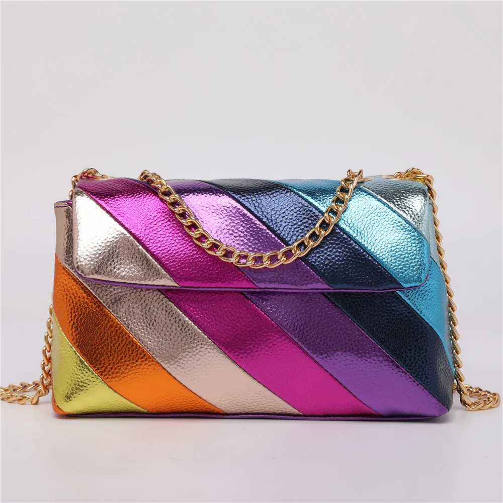 Pu Leather Handbag  Women Jointing Colorful Splice Multi Colors Cross Bo... - $195.55