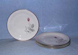 Tirschenreuth 4183 Pink Rosebud Gray Leaves 4 Salad Plates Gold Rims - £15.95 GBP