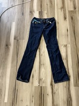 Rocawear Authentic Womens Embroidered Straight Leg Blue Jeans Size 7- Y2K- Low - $16.96