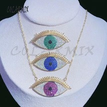 6 Pcs Big devil eye Pendant necklace eye shape rainbow zircon pendant necklace j - £59.85 GBP