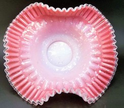 Vintage Cranberry Fenton Art Glass Ruffled Pink Bowl Silver Metallic Flakes - £12.45 GBP