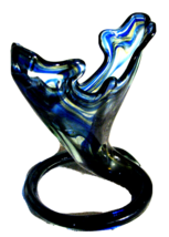 Sooner Arklahoma Large Colbalt Blue Blown Glass Vase Coil Base 7” - £22.59 GBP
