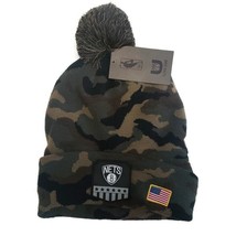 NBA Brooklyn Nets Pom Beanie Winter Hat Cap Green Camo Adult One Size - £14.12 GBP