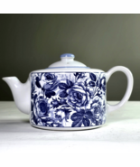Stoneware Teapot with Lid Blue White Rose Floral Print Ceramic Made in T... - $380.13 MXN