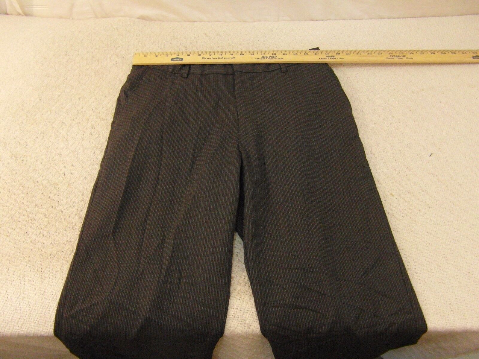 Mens Banana Republic 36 X 32 Dark Gray Striped Wool Polyester Flat Front... - $14.51