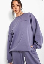 BOOHOO Recycled Premium Oversized Sweatshirt DSGN STUDIO Embro Dusty Blu... - £25.77 GBP