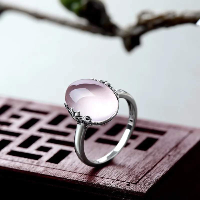 Real Pure Ring Silver 925 Simple Fashion Oval Shape Rose Womens Jewellery  Stone - $57.34