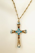 Vintage Jewelry Anne Koplik Brass Crystal Christian Cross Pendant Neckla... - $34.64