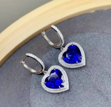 4Ct Simulated Heart Sapphire Drop/Dangle Earrings 14K White Gold Plated Silver - £79.12 GBP