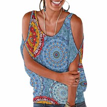 Mondxflaur Mandala Sleeveless T Shirts for Women Loose Fit Elegant Top C... - $22.99