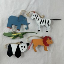 Set Of 5 Handmade Zoo Safari Animal Metal Painted Ornaments Christmas Ho... - $49.49