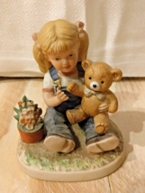 Denim Days By Homco 1985 Porcelain 4&quot; Vintage Figurine Little Girl With Teddy - £18.42 GBP