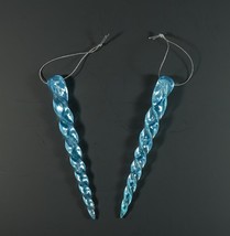 2 Christmas Ornament Icicles Blue Twisted Acrylic With Glitter 6&quot; Vintage - £7.07 GBP