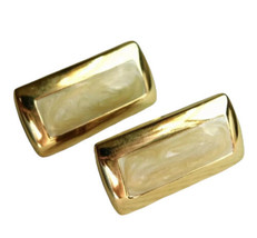 Vtg N API Er 1.25&quot; Modernist Clip On Earrings Gold Plated Creamy Swirl Enamel F50 - £23.45 GBP