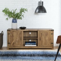 Wooden TV Stand for TVs up to 65-in Modern Farmhouse Barn Doors Shelves ... - £194.73 GBP
