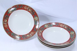 Gibson Boughs of Holly Rim Soup Bowls Christmas 8.875&quot; Lot of 4 - £35.35 GBP