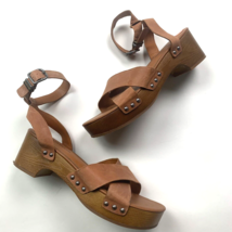 Lucky Brand Womens Sandals Size 9.5 Brown Ankle Strap Leather Block Heel - £18.29 GBP