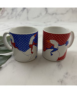 Vintage 90s Made in Japan Goose Coffee Mug Set of 2 Red Blue Birds Ducks... - $25.73