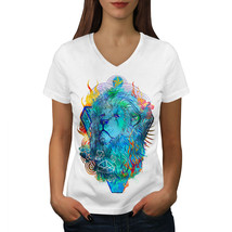 Wellcoda Lion Creative Art Animal Womens V-Neck T-shirt, Wild Graphic Design Tee - £15.70 GBP