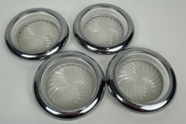 Vintage Pressed Glass Coasters Ashtray Silver MCM Starburst 4&quot; Set 4  - $38.00
