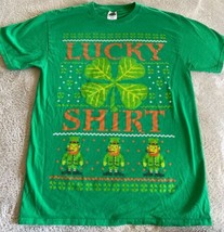 Lucky Tee Shirt Mens Green Orange Shamrock Leprechaun Short Sleeve Shirt... - £6.30 GBP
