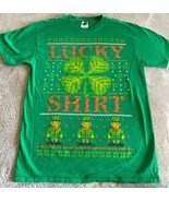 Lucky Tee Shirt Mens Green Orange Shamrock Leprechaun Short Sleeve Shirt Medium - $7.91