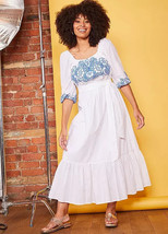 LOVE MARK HEYES White Cotton Broderie Belted Midaxi Dress UK 18 (fm47-9) - £57.71 GBP