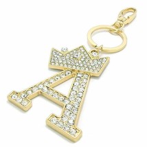 Rhinestone Studed Crown Alphabet Initial Letter A-Z Keychain Key Ring Ba... - $12.99