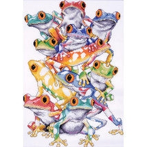 Design Works Frog Pile counted Cross Stitch Kit, tropical, treefrogs, frogs 14ct - $30.99