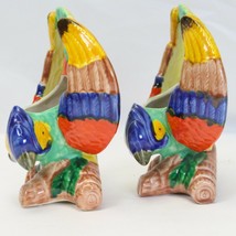 2 Parrot Figurines Porcelain Japan Pocket Planters Little Vases  MCM - $34.29