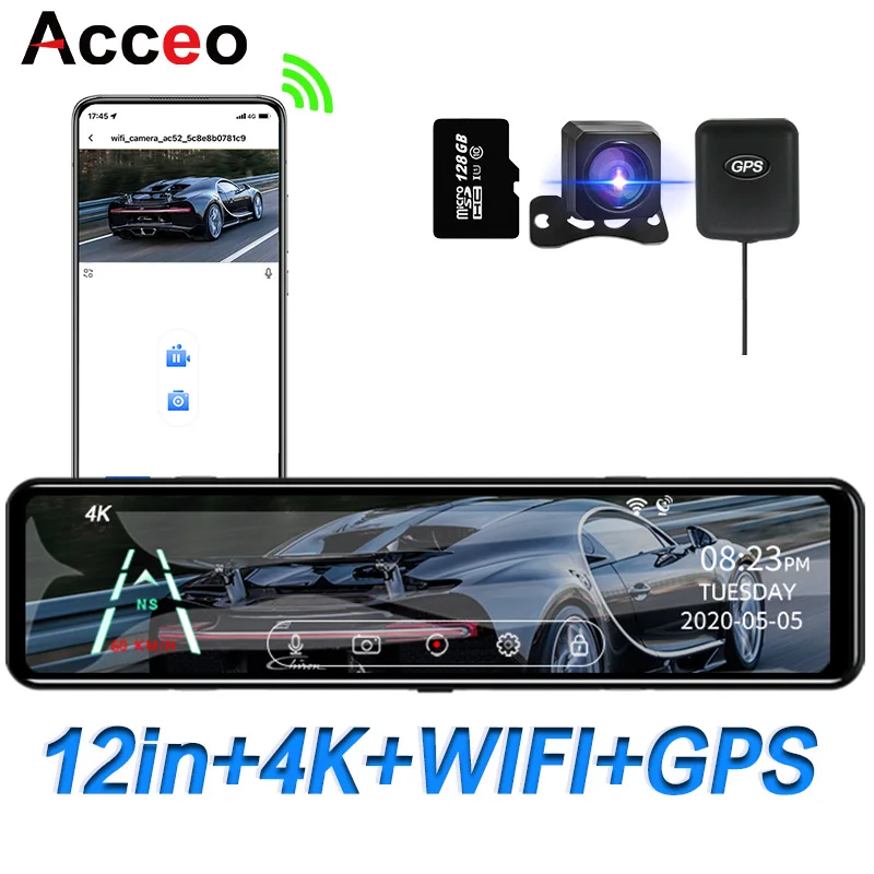 Acceo 4K Dash Camera 12 Inch Touch IPS Sony 415 Car RearView Mirror Monitor - £75.26 GBP+