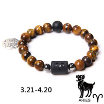 12 Zodiac Signs Natrual Tiger Eye Stone Beads Bracelet Constellation Elastic Lif - £9.67 GBP