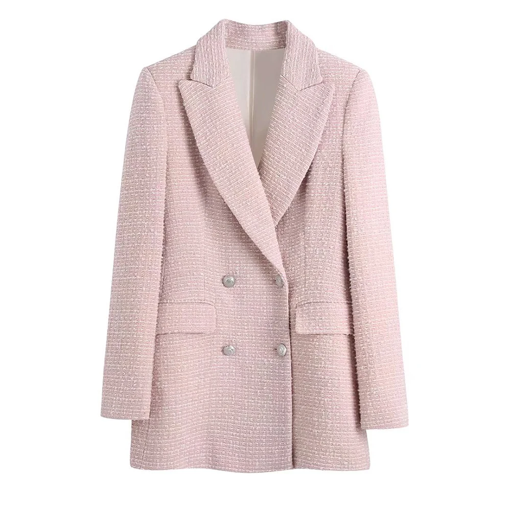 XIKOM Autumn Jackets For Women 2021 Pink Tweed Jacket For Women Double Breasted  - £159.35 GBP