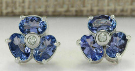 3.20Ct Oval Cut Blue Tanzanite &amp; Diamond Stud Earrings In 14K White Gold Finish - $79.64