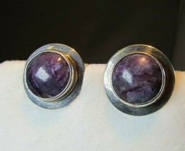 Native American Purple Charoite &amp; Sterling Silver Earrings By Navajo Artist - £60.46 GBP